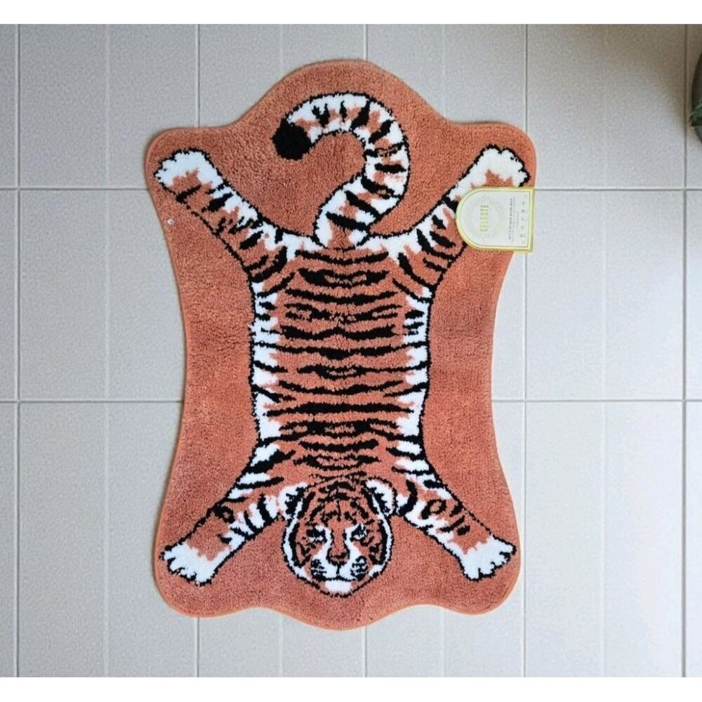 New Orange Tiger Shaped Rug Animals Bath Mat Area Rug Non-Slip Door Mat